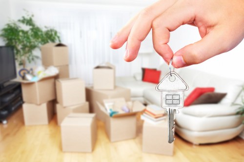 Removal team preparing a Canary Wharf apartment move