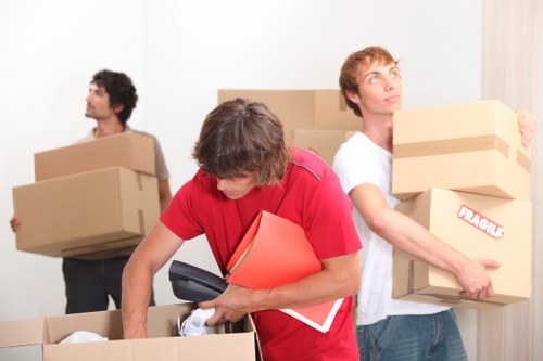 Prepared boxes and furniture ready for a Canary Wharf move